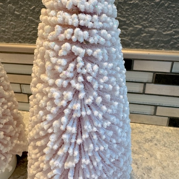 Set of Pink Flocked Bottle Brush Holiday Trees - Picture 3 of 3